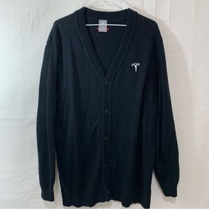 Tesla Mens V-Neck Cardigan Button Sweater in Black Size Large